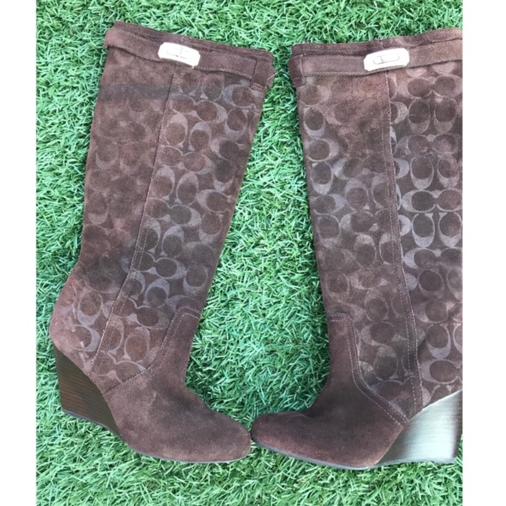 Coach wedge knee high, brown boots